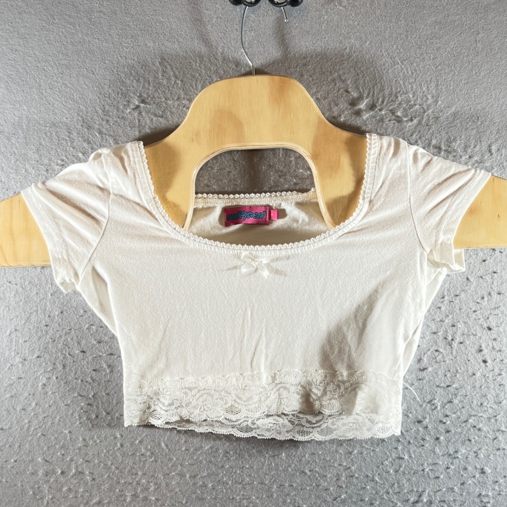 1273 |‎ Edikted Coquette Lace Trim Bow Baby Tee Crop Top White Womens S